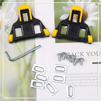 Bike Cleats Compatible with Look Delta and Shimano Pedals 6 Degree Float - Black + Yellow