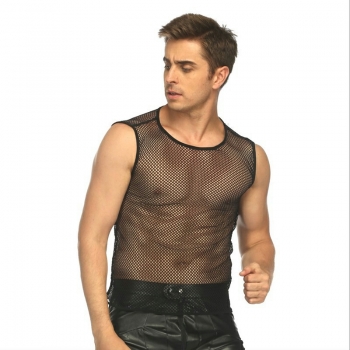 Mens Tank Top Mesh Fishnet String Vest Perspective Hollow Undershirt - XL