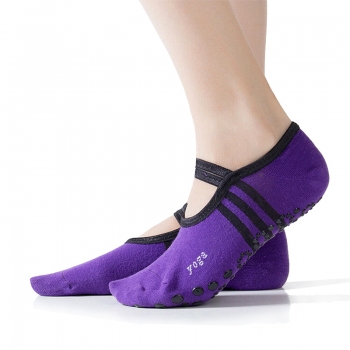 Yoga Socks Women Non Slip Skid Grips Pilates Fitness Ballet Exercise Gym Massage - Purple