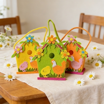 Felt Gift Bag Easter Birdhouse Design 14.5 x 10 x 7cm Random Colours