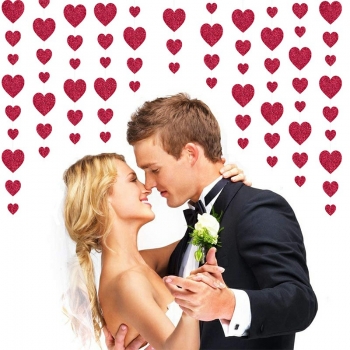 4M Red Love Heart Garland Hanging Double Sided Glitter Metallic Paper Streamer Banner - Single Love