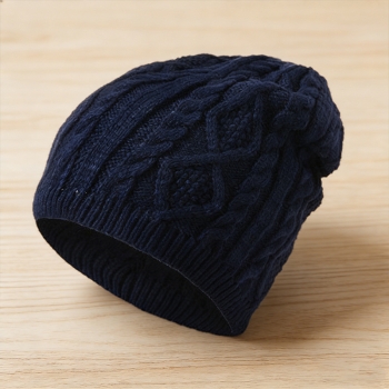 Mens Ladies Knitted Woolly Winter Oversized Slouch Beanie Hat Cap Skateboard - Navy