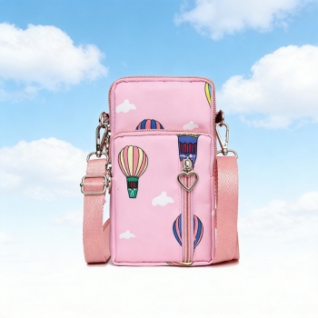 Women Mini Cross-body Mobile Phone Shoulder Bag Pouch Case Handbag Purse Wallet - Pink Balloon