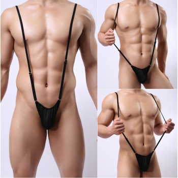 Men Adjustable Bodysuit V-shaped Thong Apparel - Black
