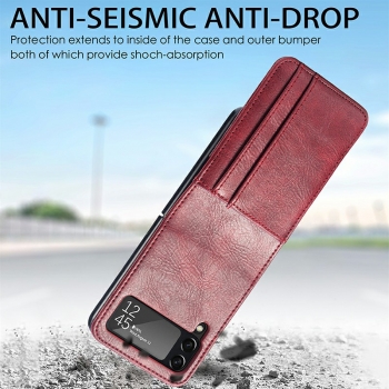 PU Leather Case with Card Slot for Samsung Galaxy Z Flip 3 5G - Red