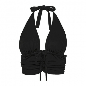 Lady Cut Out Vest Halter Wrap Fitted Crop Top Solid Cami Tank Tops - Black L
