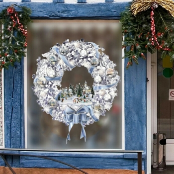 Christmas Window Stickers Xmas Snowman Santa Art Decal Wall Home Shop Decor - Crystal Wreath H