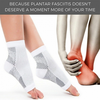 2x Compression Sleeves Socks Plantar Fasciitis Foot Heel Ankle Arch Support - White L/XL