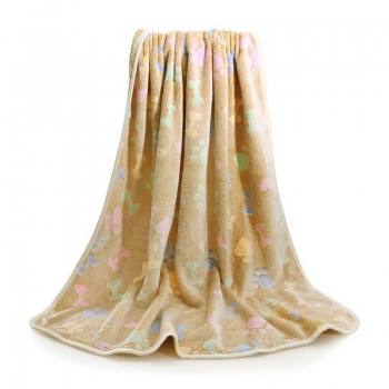 76x52cm Warm Pet Mat Bone Print Cat Dog Puppy Fleece Soft Blanket Bed Cushion Cover - Brown