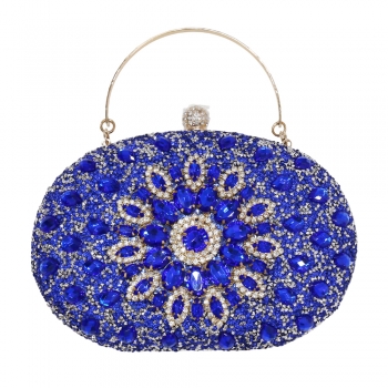 Blue Rhinestone Clutch Purses for Kids Girls Women Round Clasp Handbag Crystal Diamond Bag