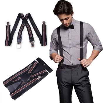 Mens 40mm High Elasticity Braces Fashion Trousers Suspenders - Brown Stripes