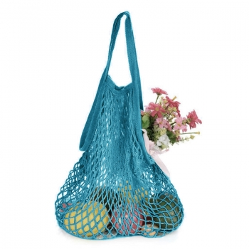 Reusable Mesh Net Turtle Bag Braided Shopping Fruit Storage Handbag Totes - Turquoise