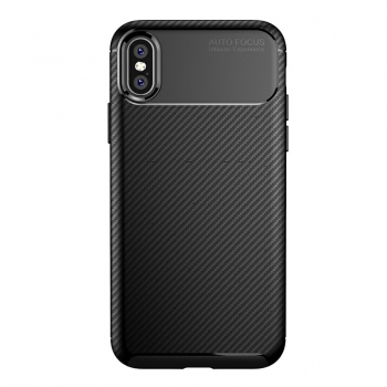 Carbon Fibre Soft TPU Silicone Slim Case Back Cover for iPhone X/XS - Black