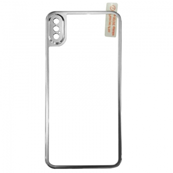 9H Hardness Shockproof 3D Metal Back Tempered Glass Protector Guard for iPhone X/XS - Silver