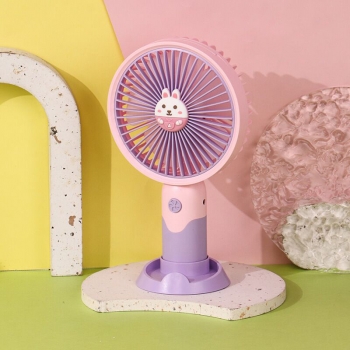 Mini Hand-held Fan Portable 3 Speed Desk Fan USB Rechargeable Cartoon Purple