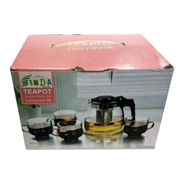 Glass Tea Pot Set Includes 4 Cups for Home and Kitchen