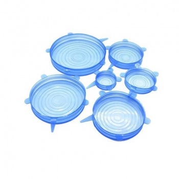 6pcs Microwave Safe Silicone Stretch Lids Flexible Bowl Covers Transparent Blue