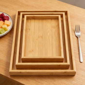 3PCS Wooden Trays Set Bamboo Serving Trays Food Platter for Dessert Snacks