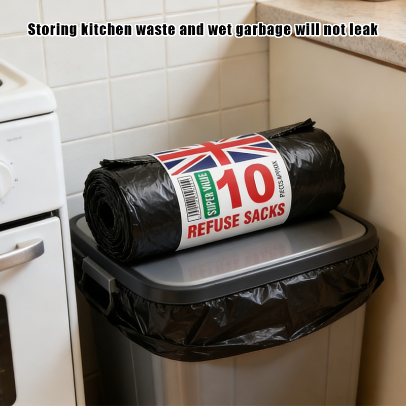 1 Roll 10PCS Extra Heavy Duty Black Refuse Sacks Bin Bags