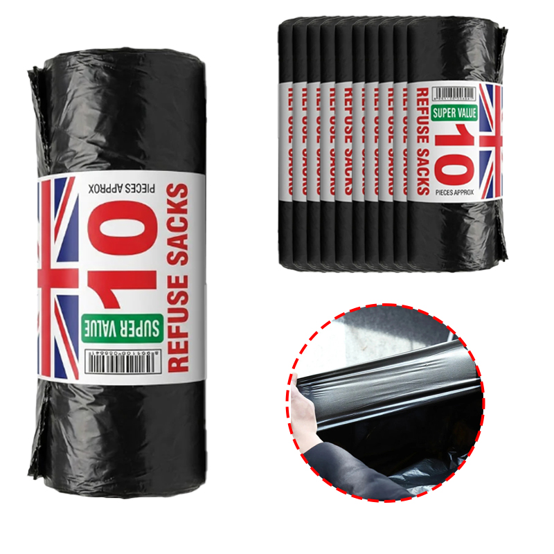 1 Roll 10PCS Extra Heavy Duty Black Refuse Sacks Bin Bags