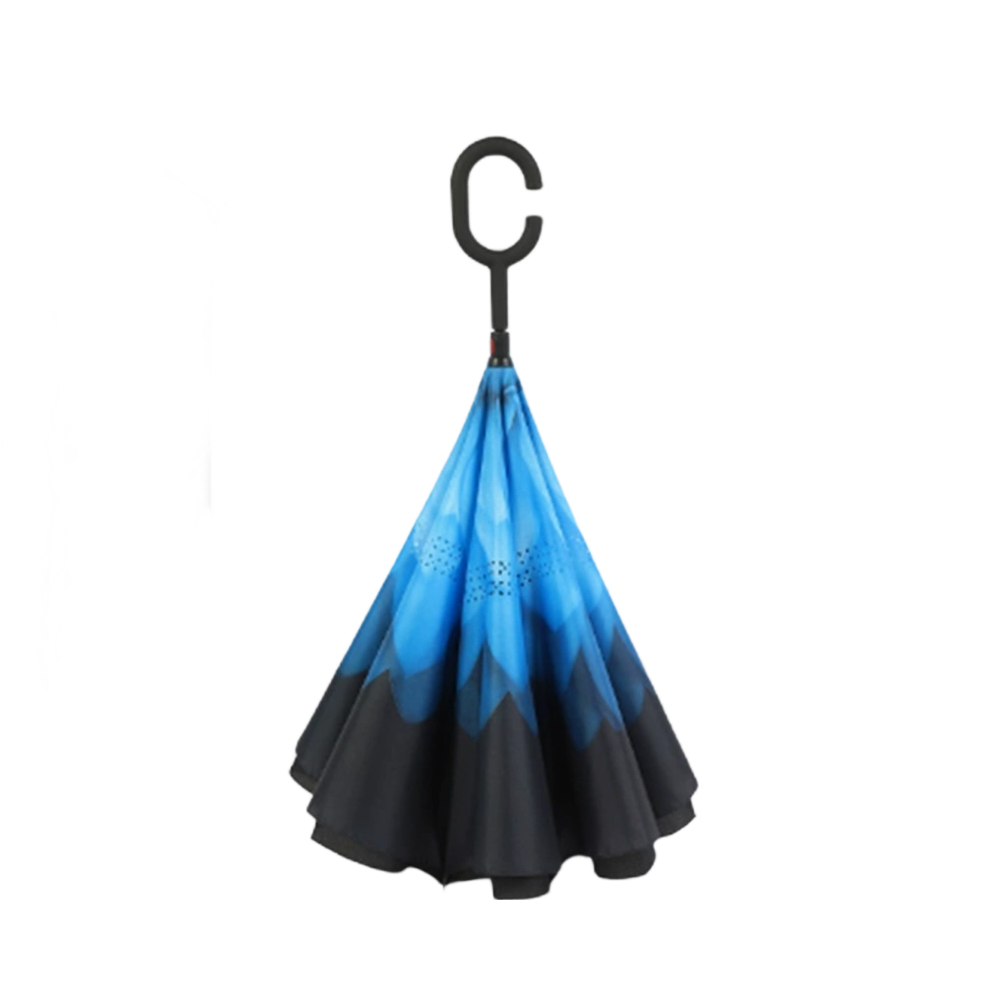 Blue Daisy Pattern Double Layer Inverted Umbrella Cars Reverse Open Folding Umbrellas Windproof UV Protection C Handle