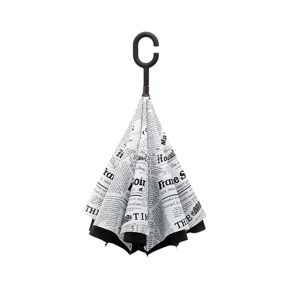 Newspaper Pattern Double Layer Inverted Umbrella Cars Reverse Open Folding Umbrellas Windproof UV Protection C Handle
