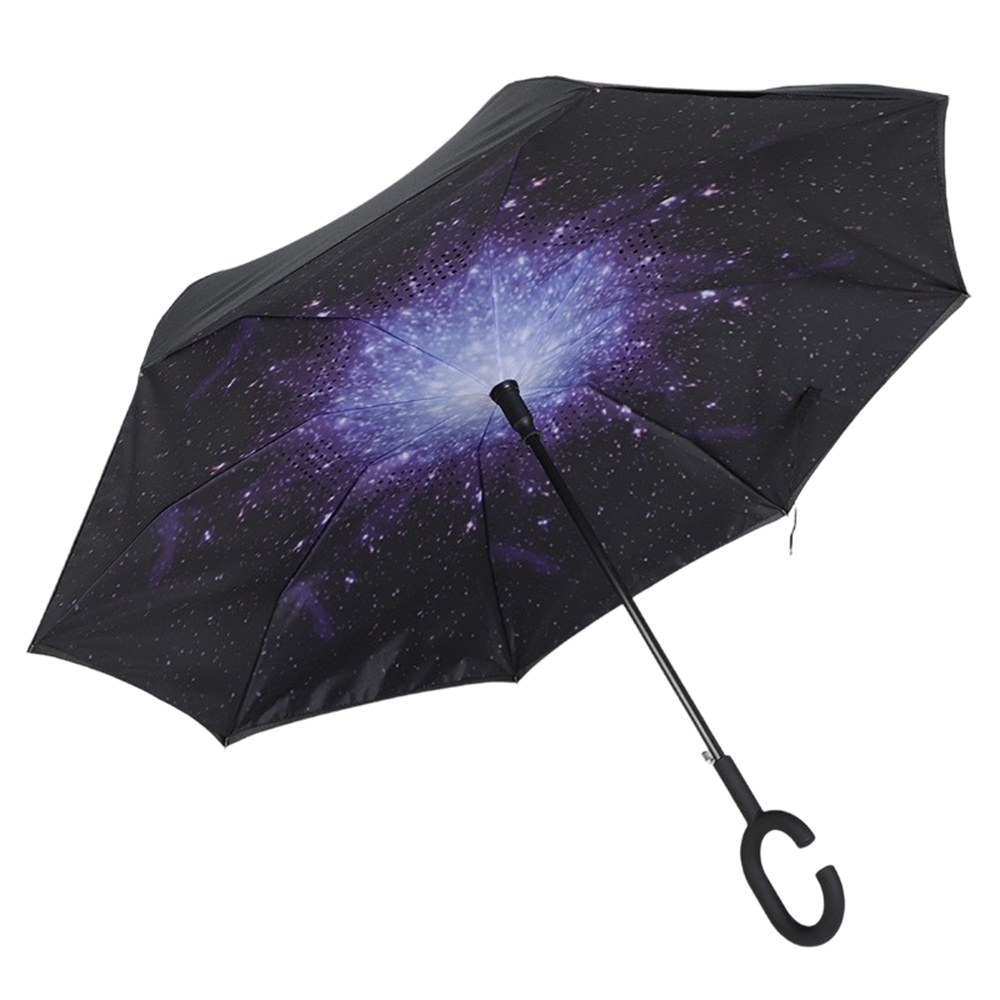 Starry Sky Pattern Double Layer Inverted Umbrella Cars Reverse Open Folding Umbrellas Windproof UV Protection C Handle