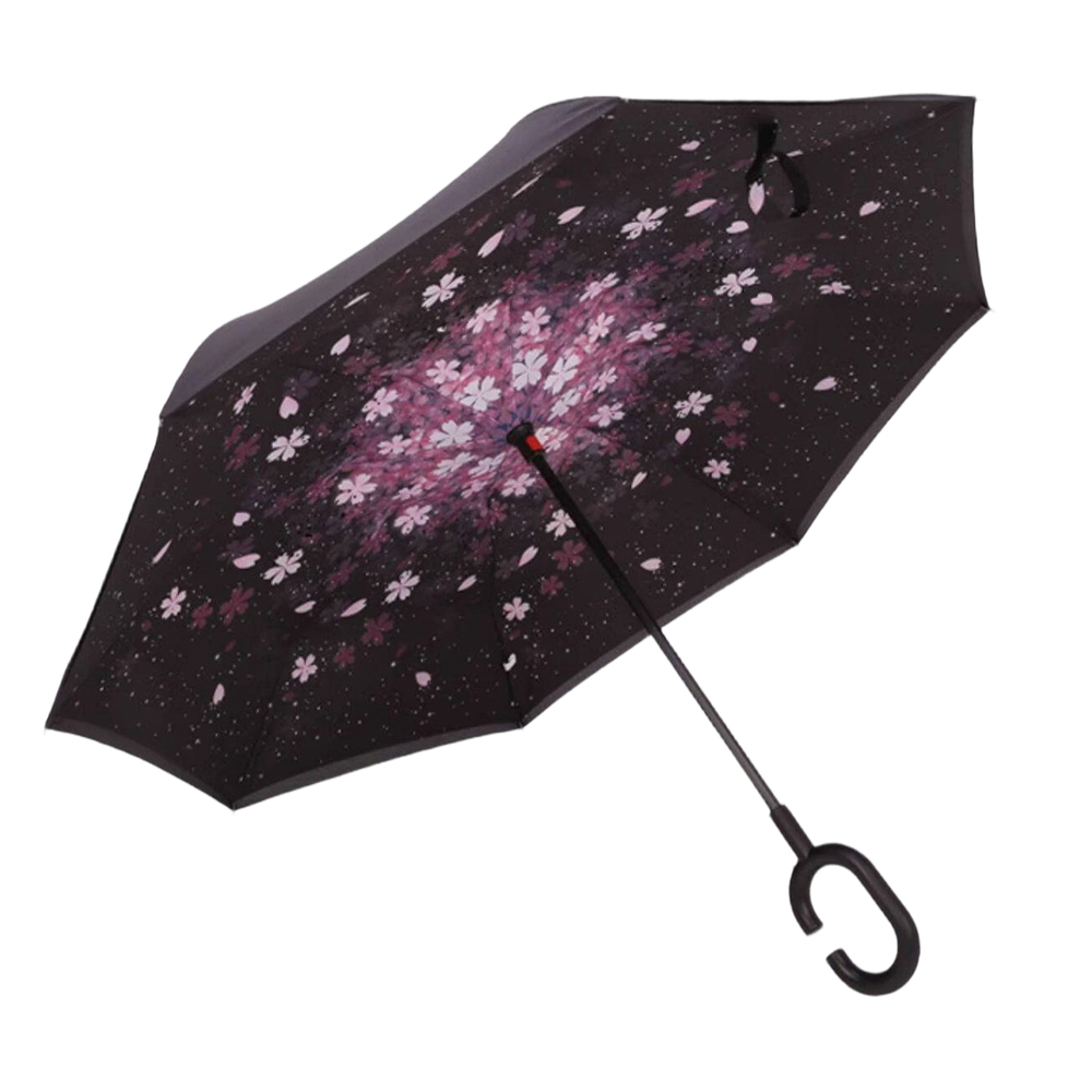 Sakura Pattern Double Layer Inverted Umbrella Cars Reverse Open Folding Umbrellas Windproof UV Protection C Handle