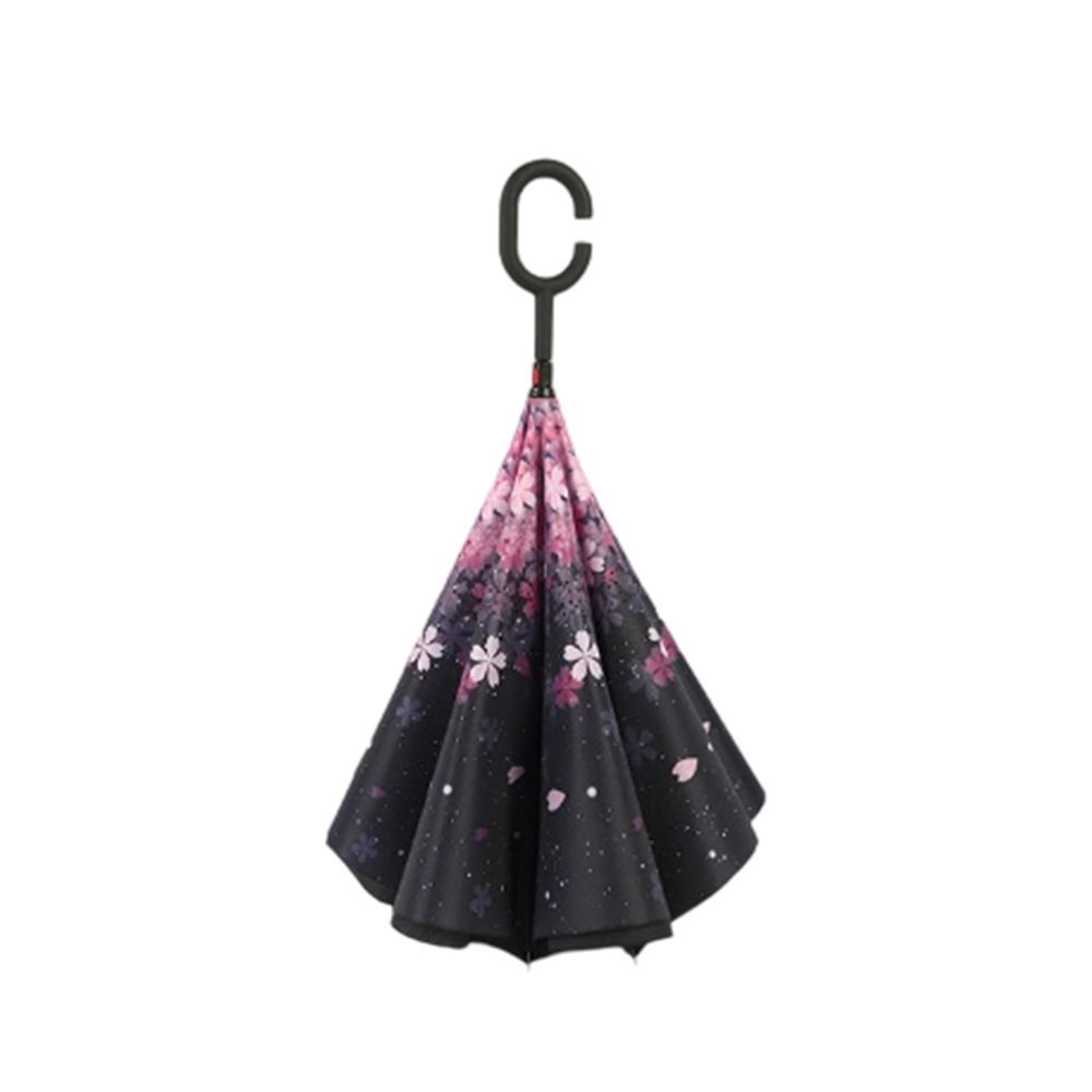 Sakura Pattern Double Layer Inverted Umbrella Cars Reverse Open Folding Umbrellas Windproof UV Protection C Handle