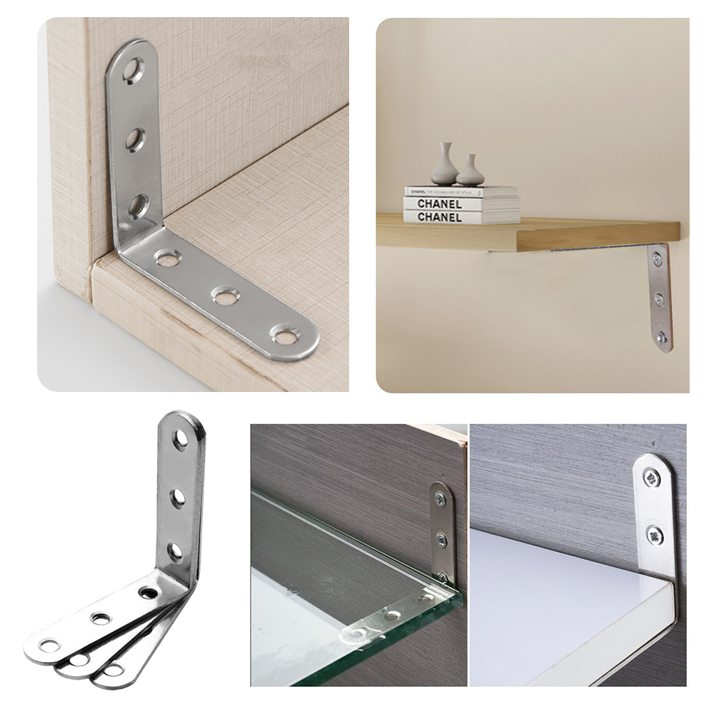 10PCS L Bracket Corner Brace with 60 Screws Stainless Steel 90 Degree Right Angle 6 Holes Joint Fastener
