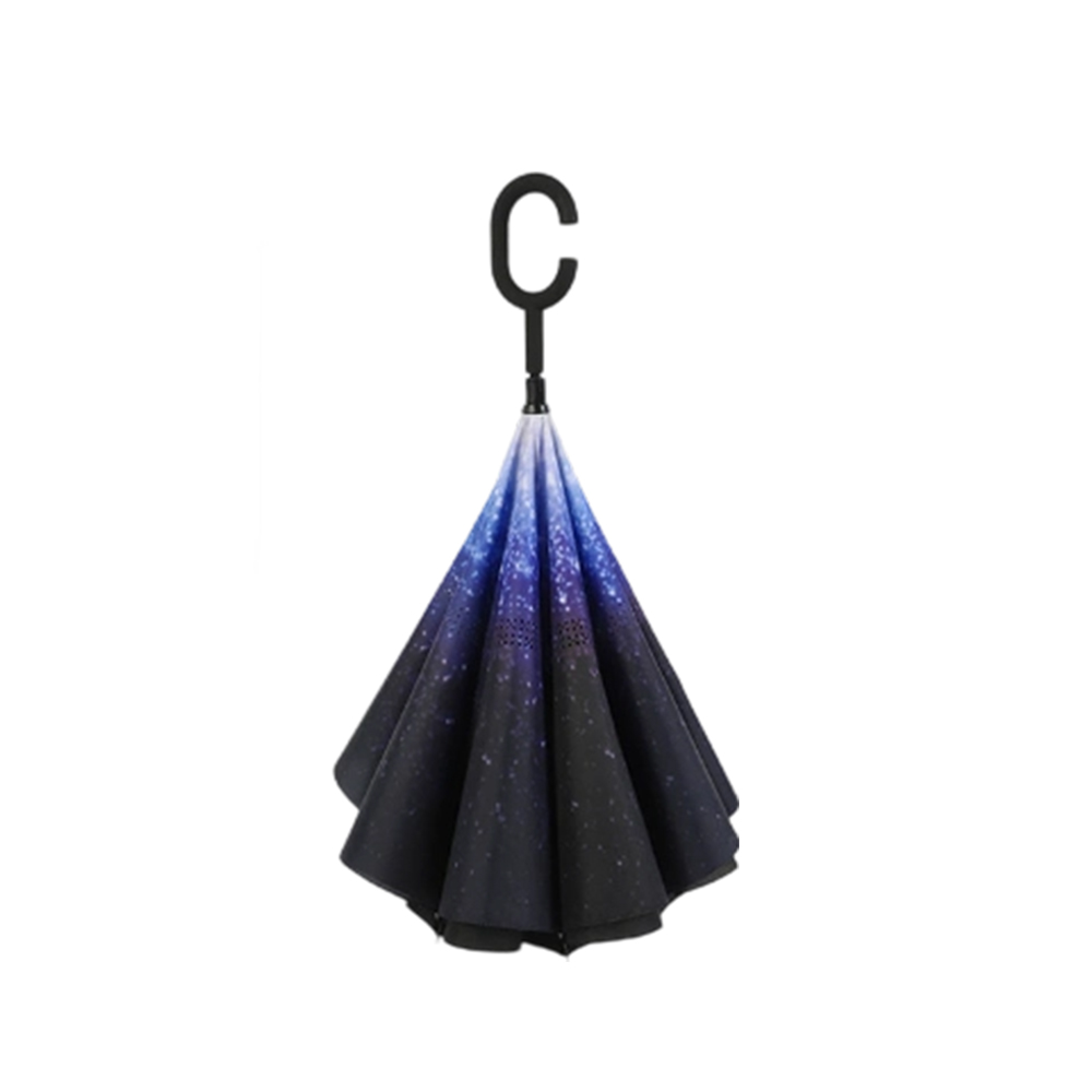 Starry Sky Pattern Double Layer Inverted Umbrella Cars Reverse Open Folding Umbrellas Windproof UV Protection C Handle