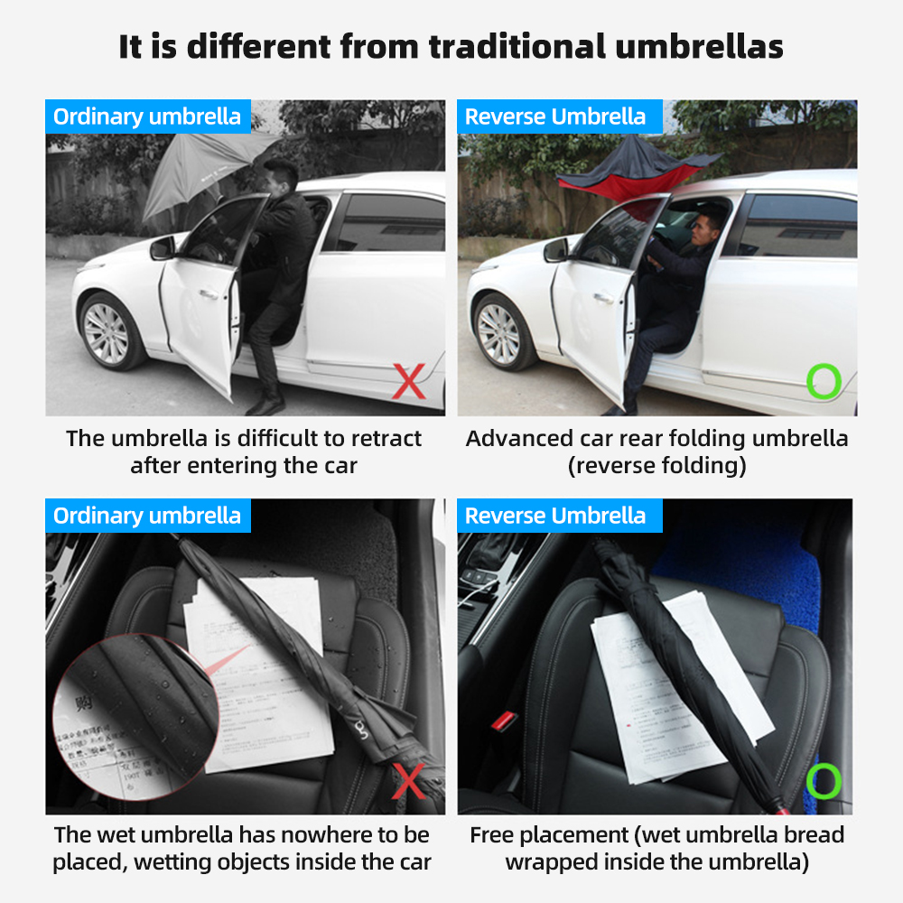 Sakura Pattern Double Layer Inverted Umbrella Cars Reverse Open Folding Umbrellas Windproof UV Protection C Handle