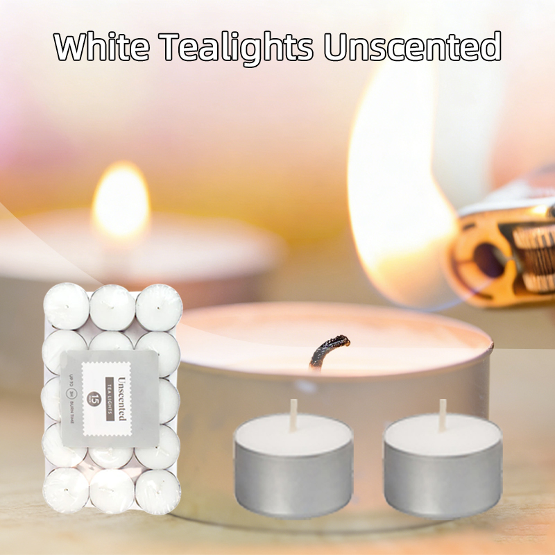 15PCS White Tealights Unscented Unfragranced Candles 3h Burn Time Gifts