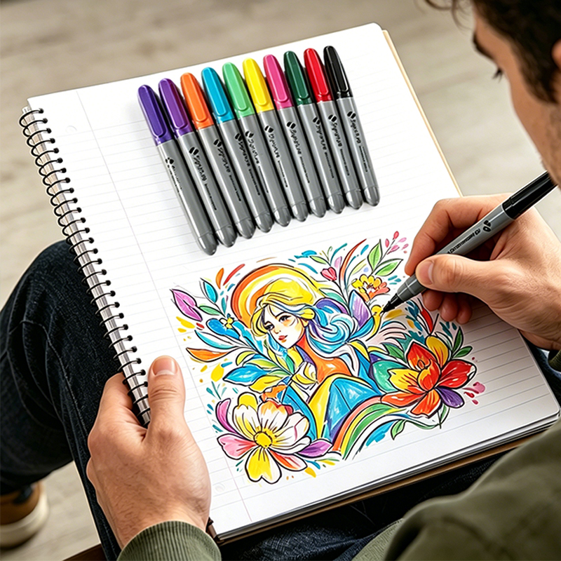 10PCS Fine Tip Coloured Marker Pen Colorful Permanent Marker for Kids Painting Lovers