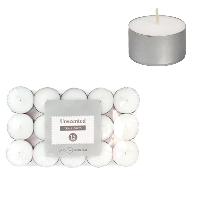 15PCS White Tealights Unscented Unfragranced Candles 3h Burn Time Gifts