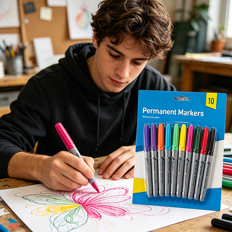 10PCS Fine Tip Coloured Marker Pen Colorful Permanent Marker for Kids Painting Lovers