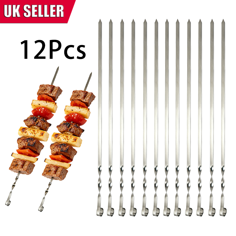 3 Types BBQ Skewers Biodegradable 100pcs Long 50pcs Large Bamboo Skewers 12pcs Stainless Steel Skewers BBQ Sticks Set for Family Party