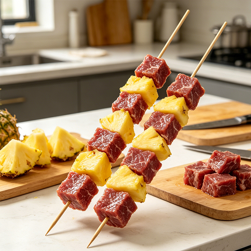3 Types BBQ Skewers Biodegradable 100pcs Long 50pcs Large Bamboo Skewers 12pcs Stainless Steel Skewers BBQ Sticks Set for Family Party
