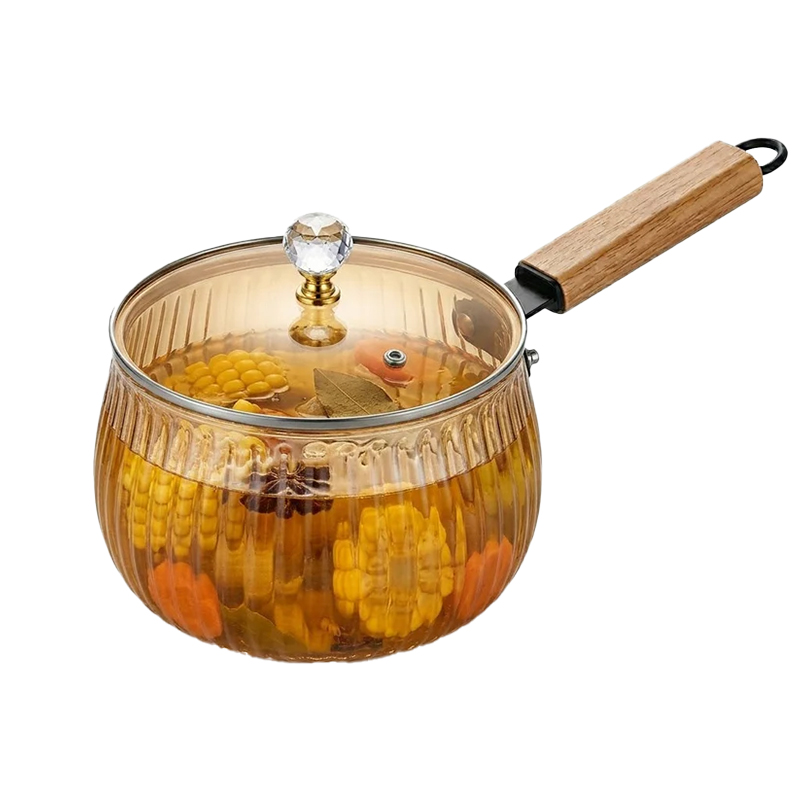 2.5L Glass Pot for Cooking on Stove Kitchen Glass Cookware Clear Cooking Pot with Lid Single Handle