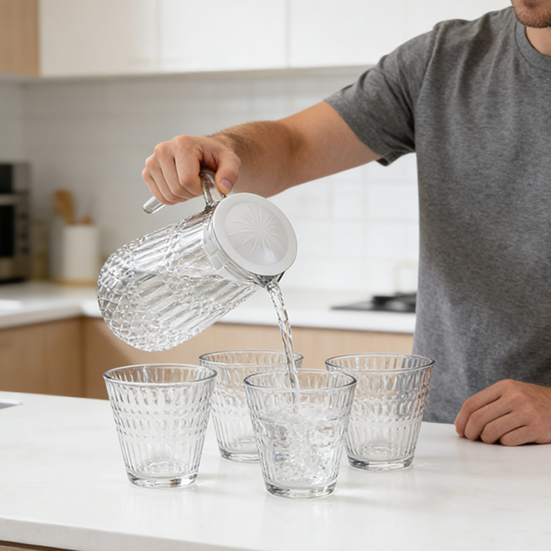 700mL Water Jug with 4 Cups Set Pitcher Jug with Lid for Hot Cold Water Ice Tea Coffee Milk Juice