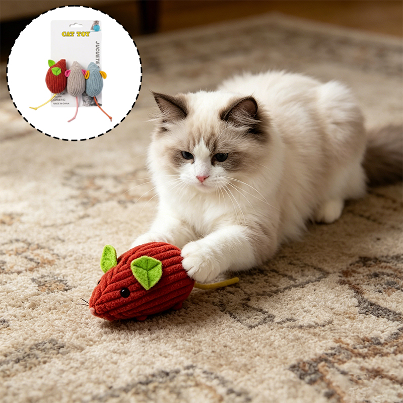 3Pcs Cat Toy Set Interactive Indoor Cat Mouse Toy Play Ball Kitten Toys