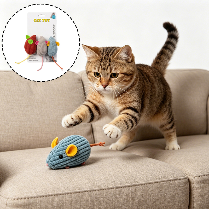 3Pcs Cat Toy Set Interactive Indoor Cat Mouse Toy Play Ball Kitten Toys