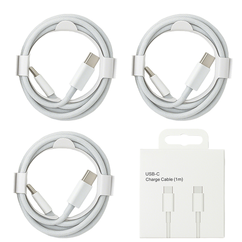 3PCS 1M USB C to C 60W Fast Charging USB-C Cable TPE White Box Package