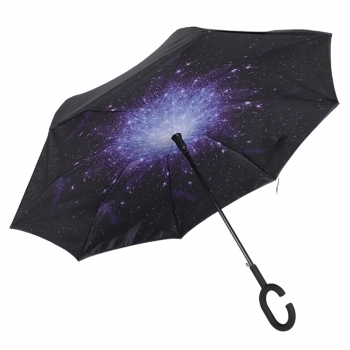 Starry Sky Pattern Double Layer Inverted Umbrella Cars Reverse Open Folding Umbrellas Windproof UV Protection C Handle