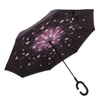 Sakura Pattern Double Layer Inverted Umbrella Cars Reverse Open Folding Umbrellas Windproof UV Protection C Handle