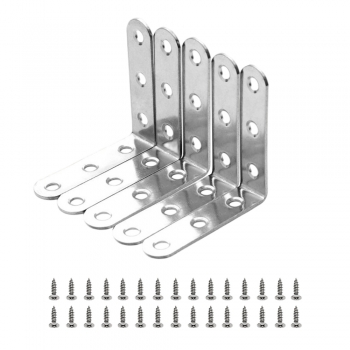 10PCS L Bracket Corner Brace with 60 Screws Stainless Steel 90 Degree Right Angle 6 Holes Joint Fastener