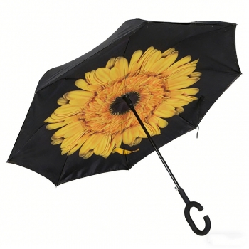Sunflower Pattern Double Layer Inverted Umbrella Cars Reverse Open Folding Umbrellas Windproof UV Protection C Handle