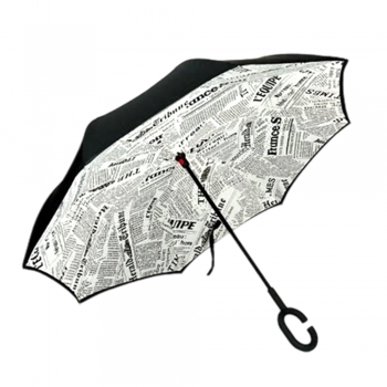 Newspaper Pattern Double Layer Inverted Umbrella Cars Reverse Open Folding Umbrellas Windproof UV Protection C Handle