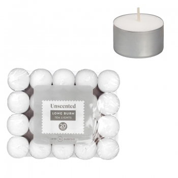 20PCS White Tealights 8h Long Burn Time Unscented Unfragranced Candles for Festivals Gifts