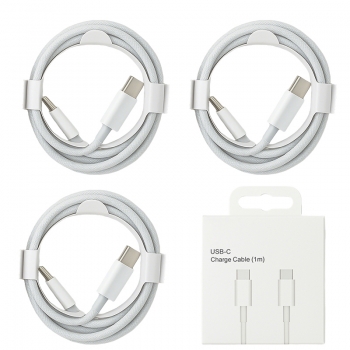 3PCS 1M USB C to C 60W Fast Charging USB-C Cable TPE White Box Package